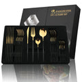 24-Piece Black & Gold Stainless Steel Cutlery Set – Luxury Knife, Fork & Spoon Flatware for Kitchen, Dining, Festival & Gift